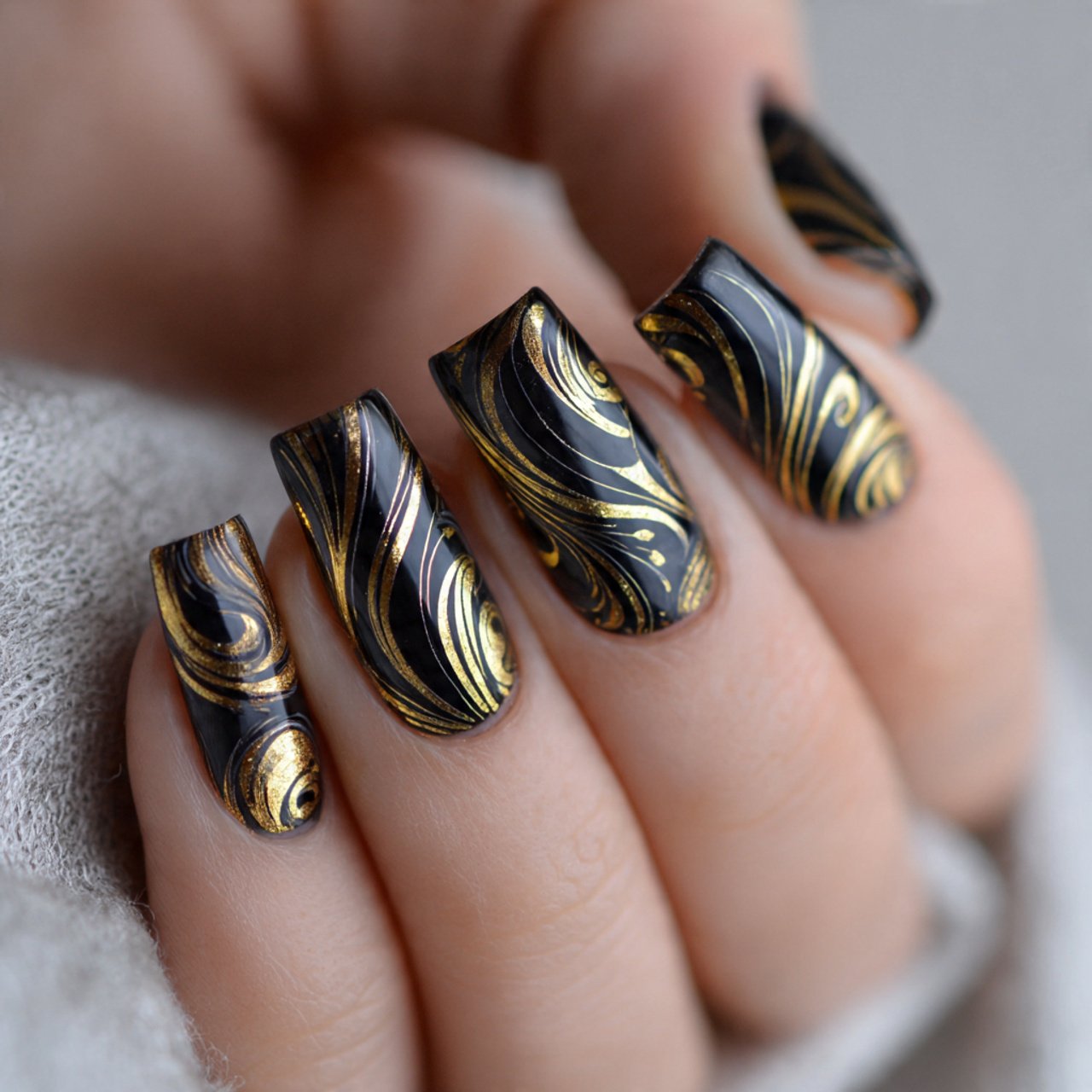 black and gold swirls attractive nails