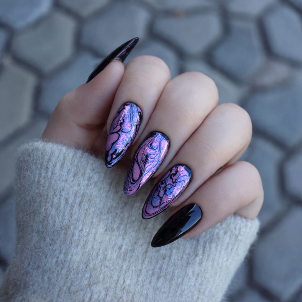 black and pink holographic nails attractive nails