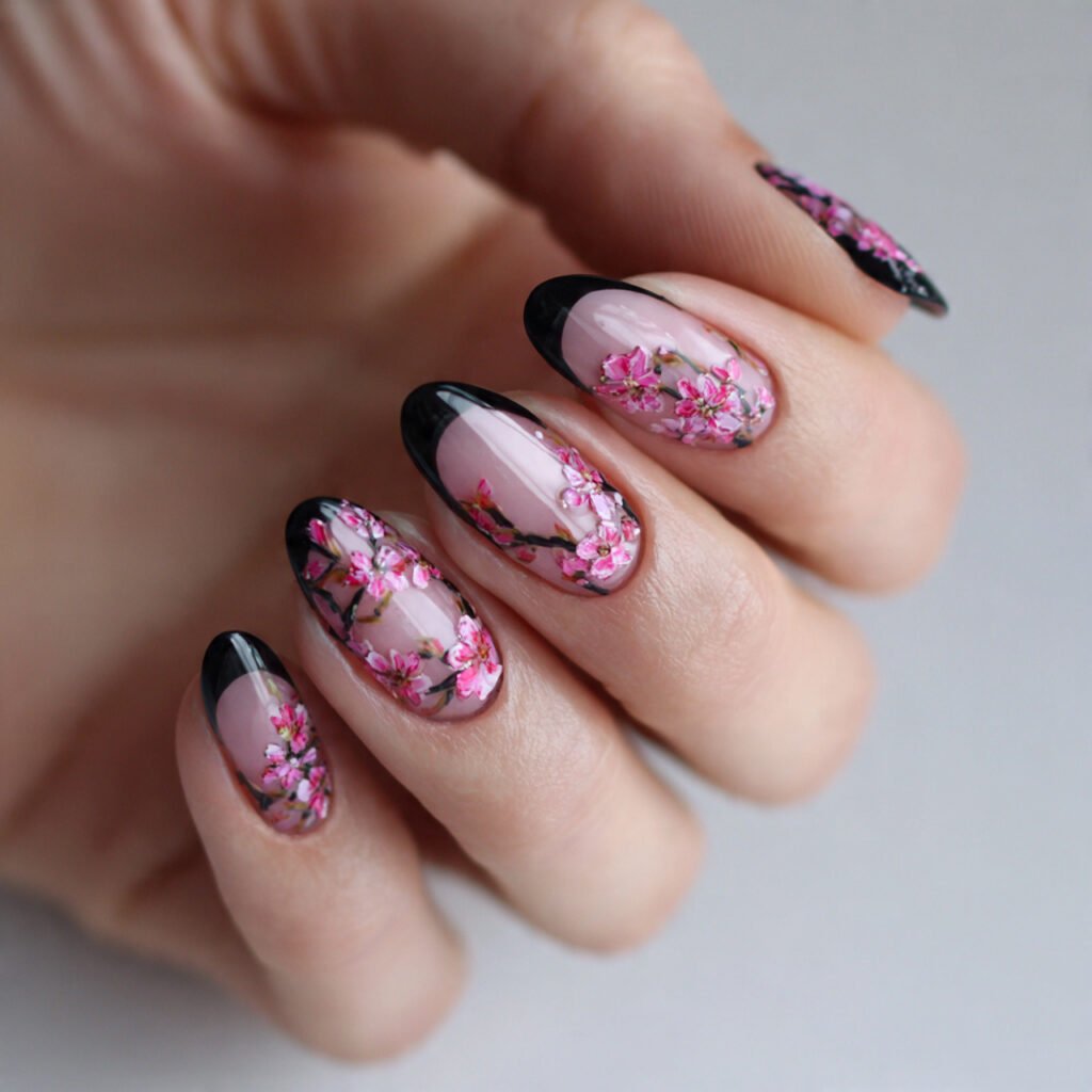 black and pink negative space nails nature looks n