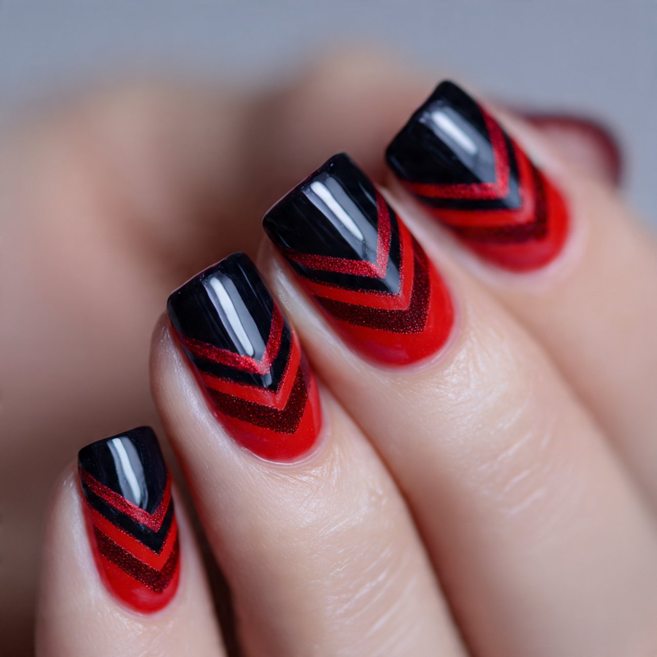 black and red chevron design attractive nails