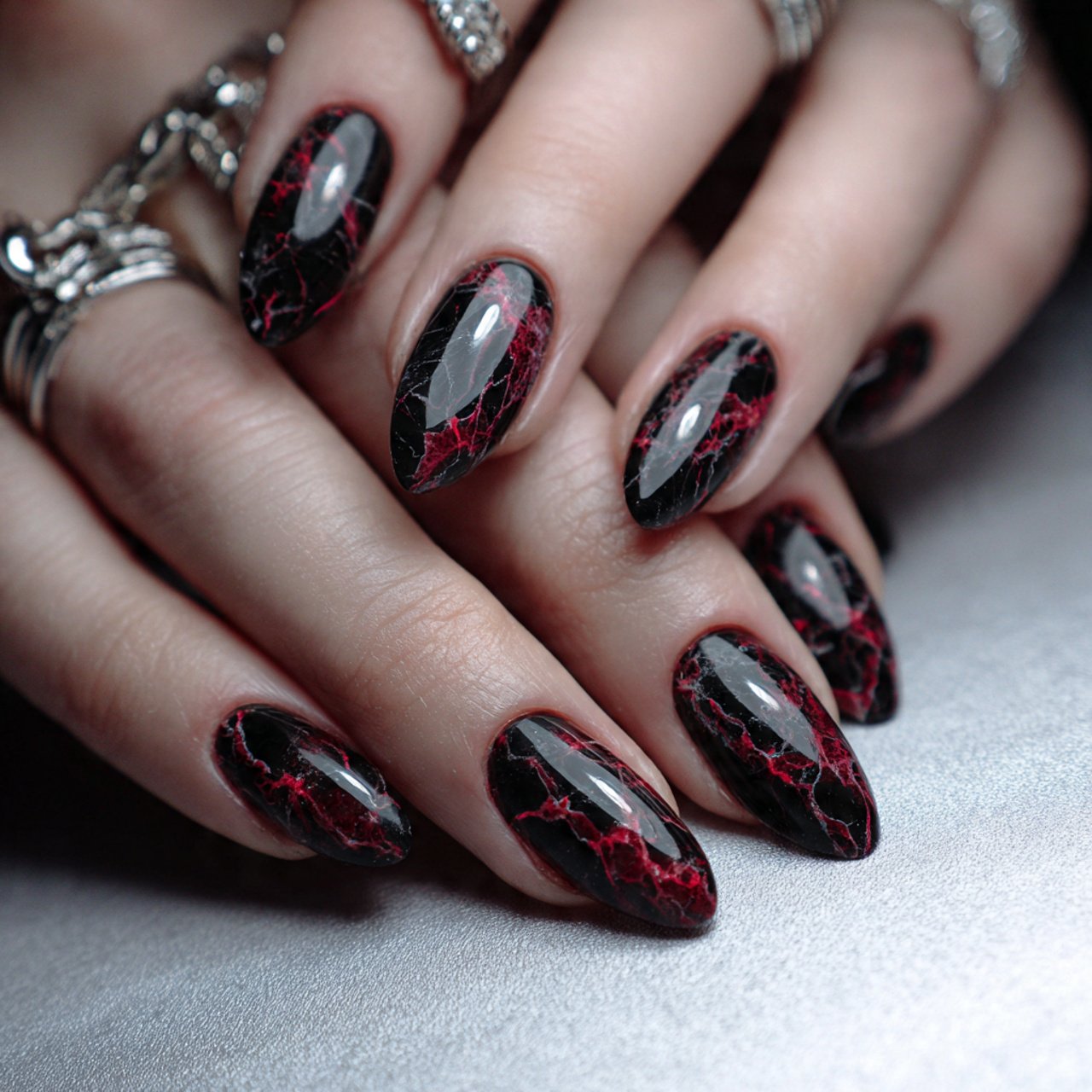 black and red marble nails nature look nails