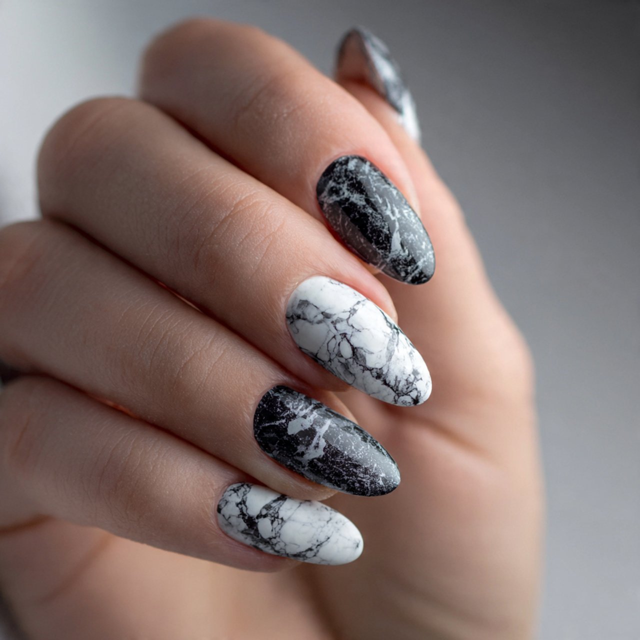 black and white marble nails nature look nails