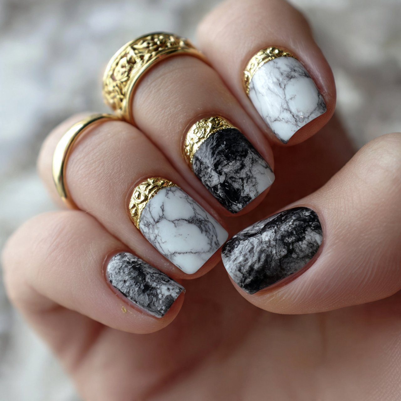 black and white marble with gold accents nature lo