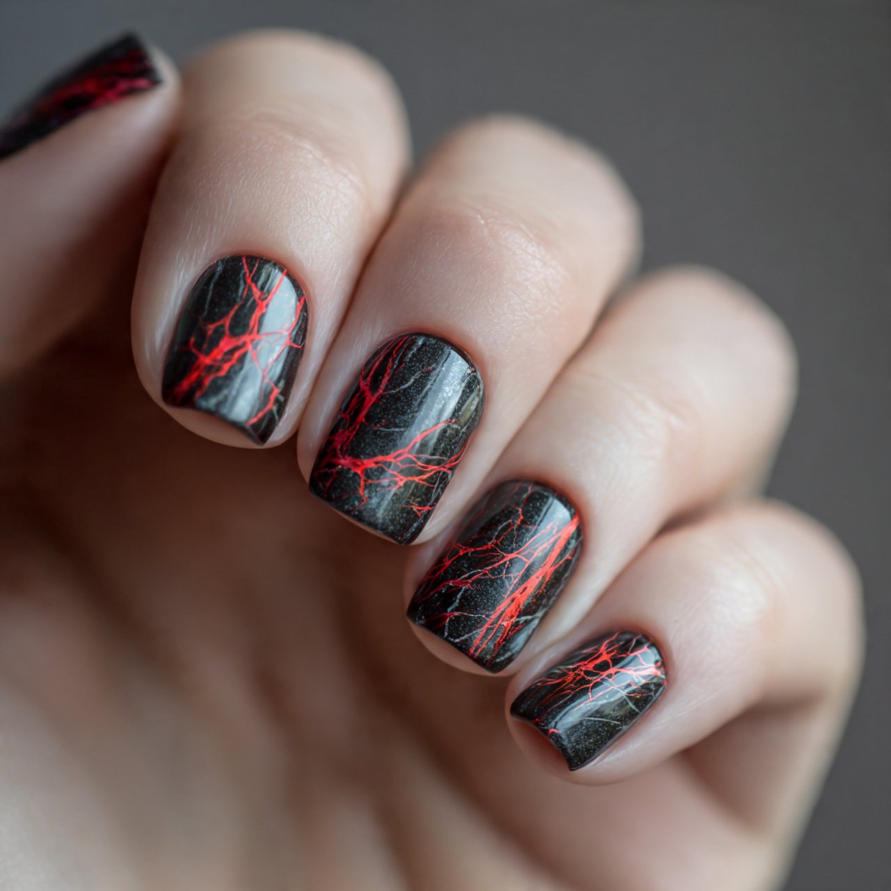 black base with red streaks nature look nails