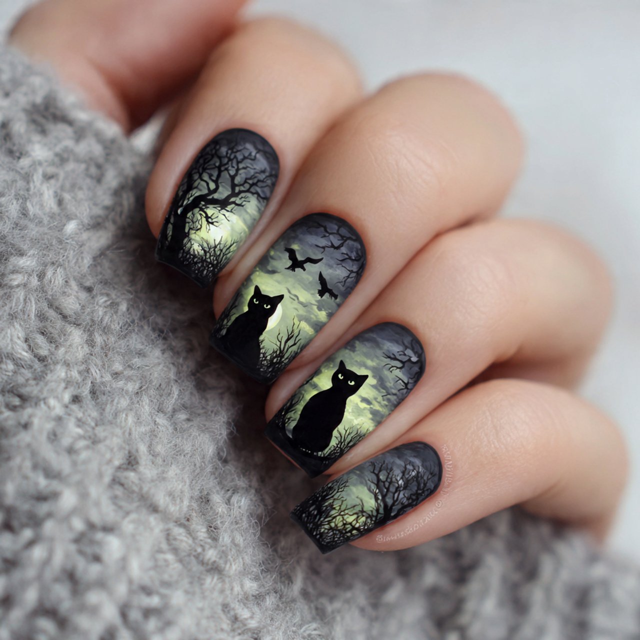 black cats on nails nature look nails