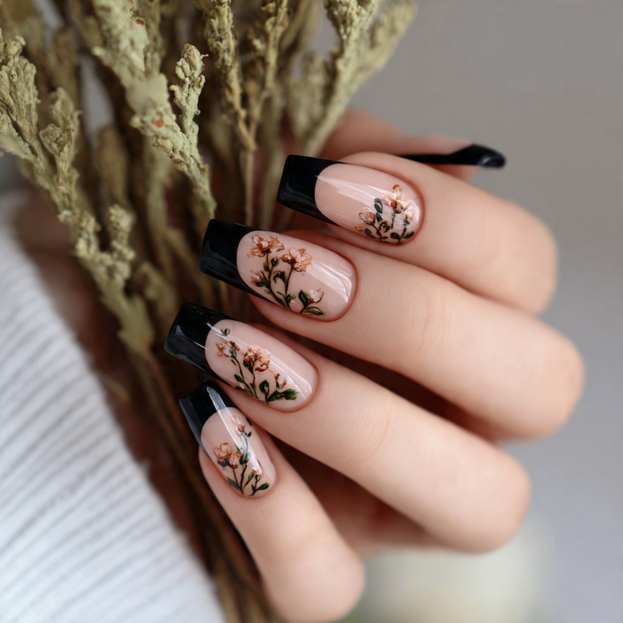 black french tips nature looks nails