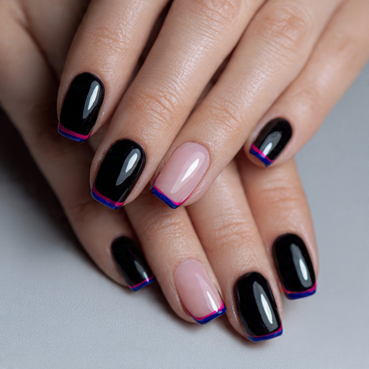 black french tips with a pop of color attractive n