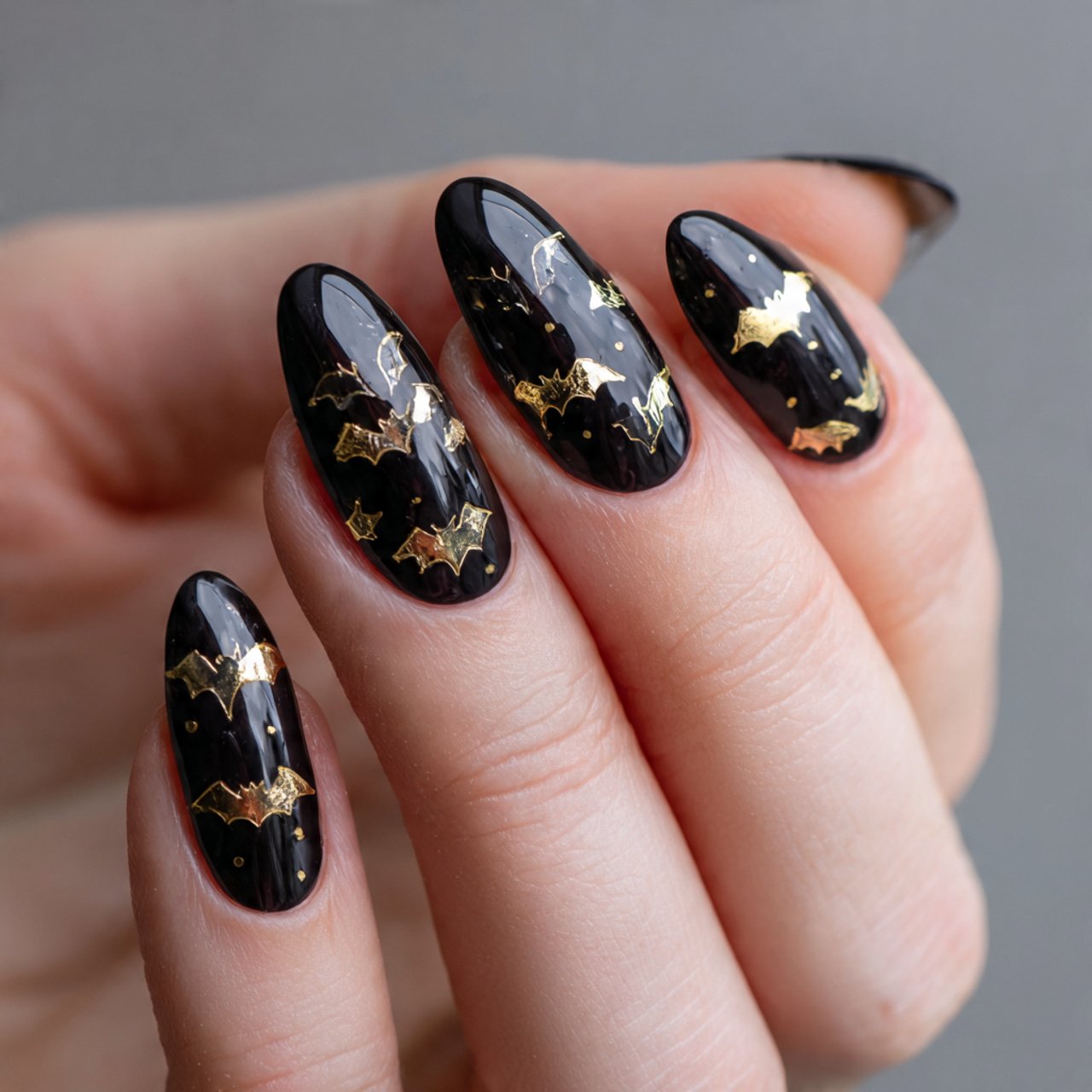 black jelly dots and mini bats attractive nails