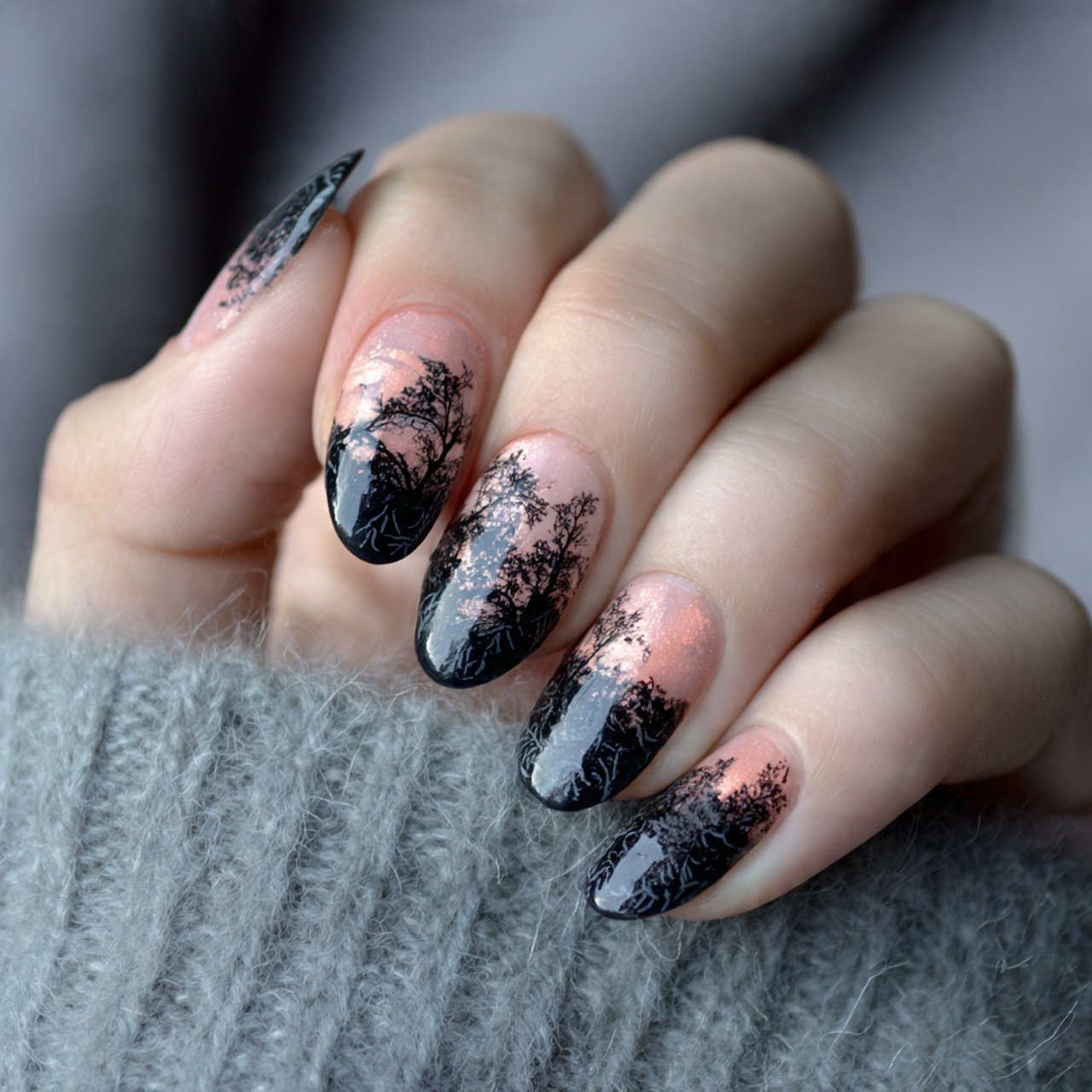 black ombre nails nature look nails