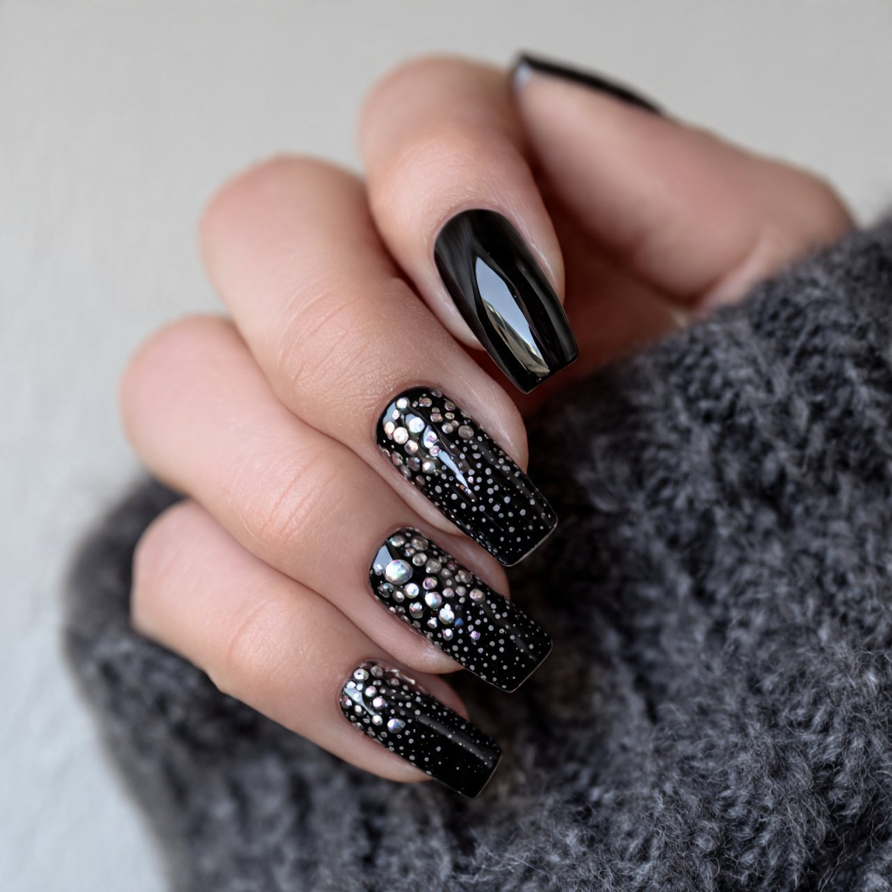 black with dotting details attractive nails
