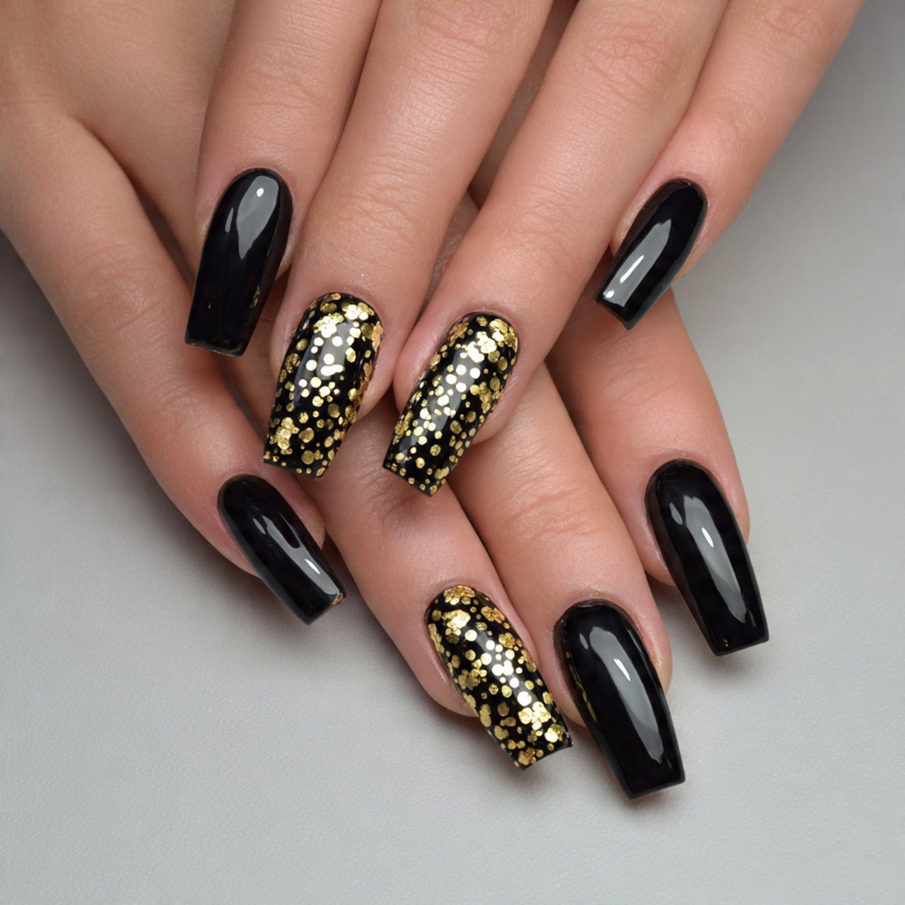 black with gold dots attractive nails
