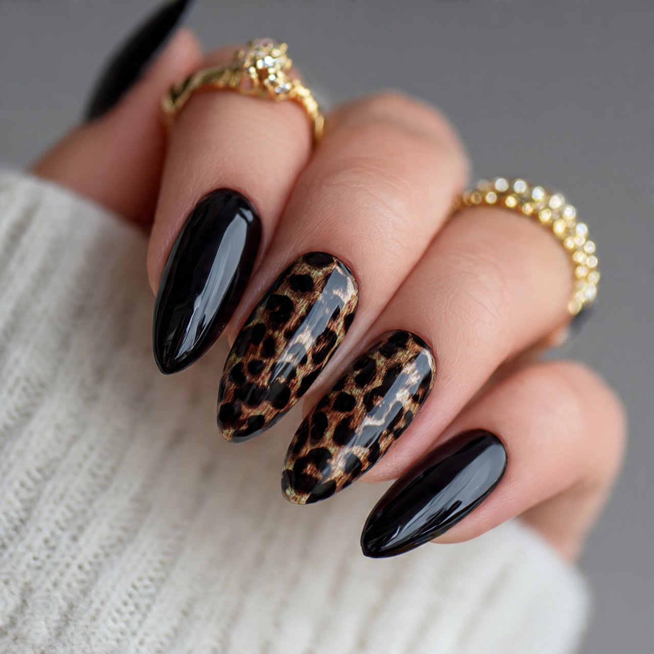 black with leopard print attractive nails