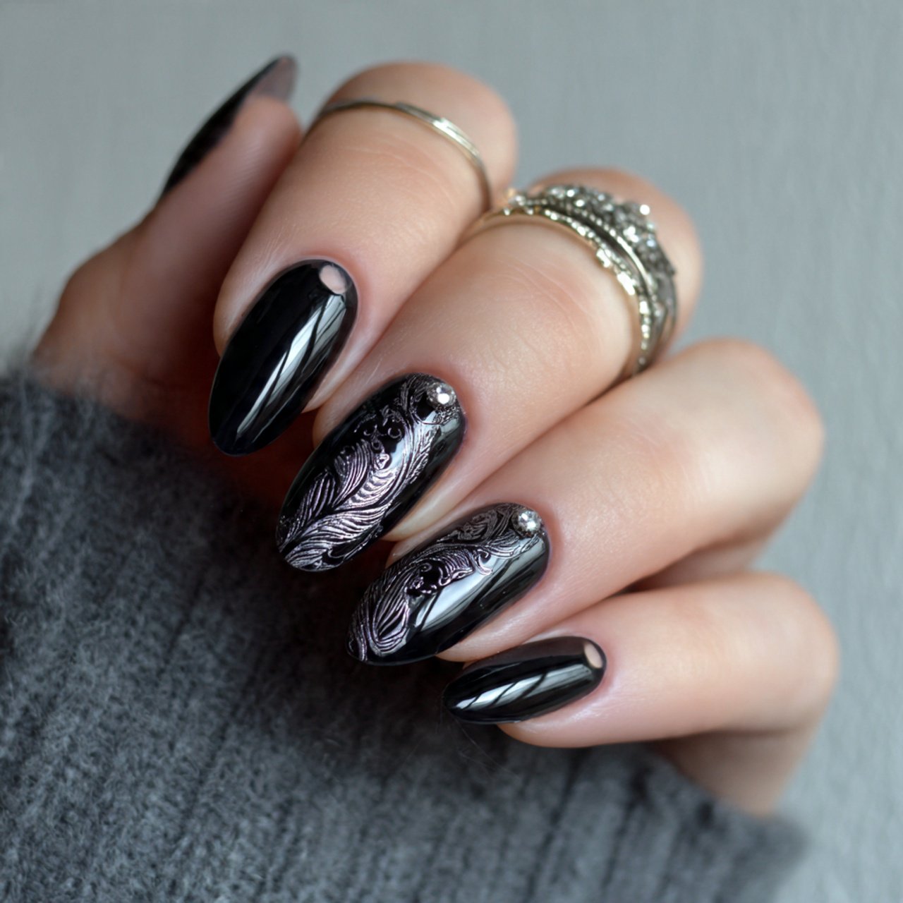 black with negative space attractive nails