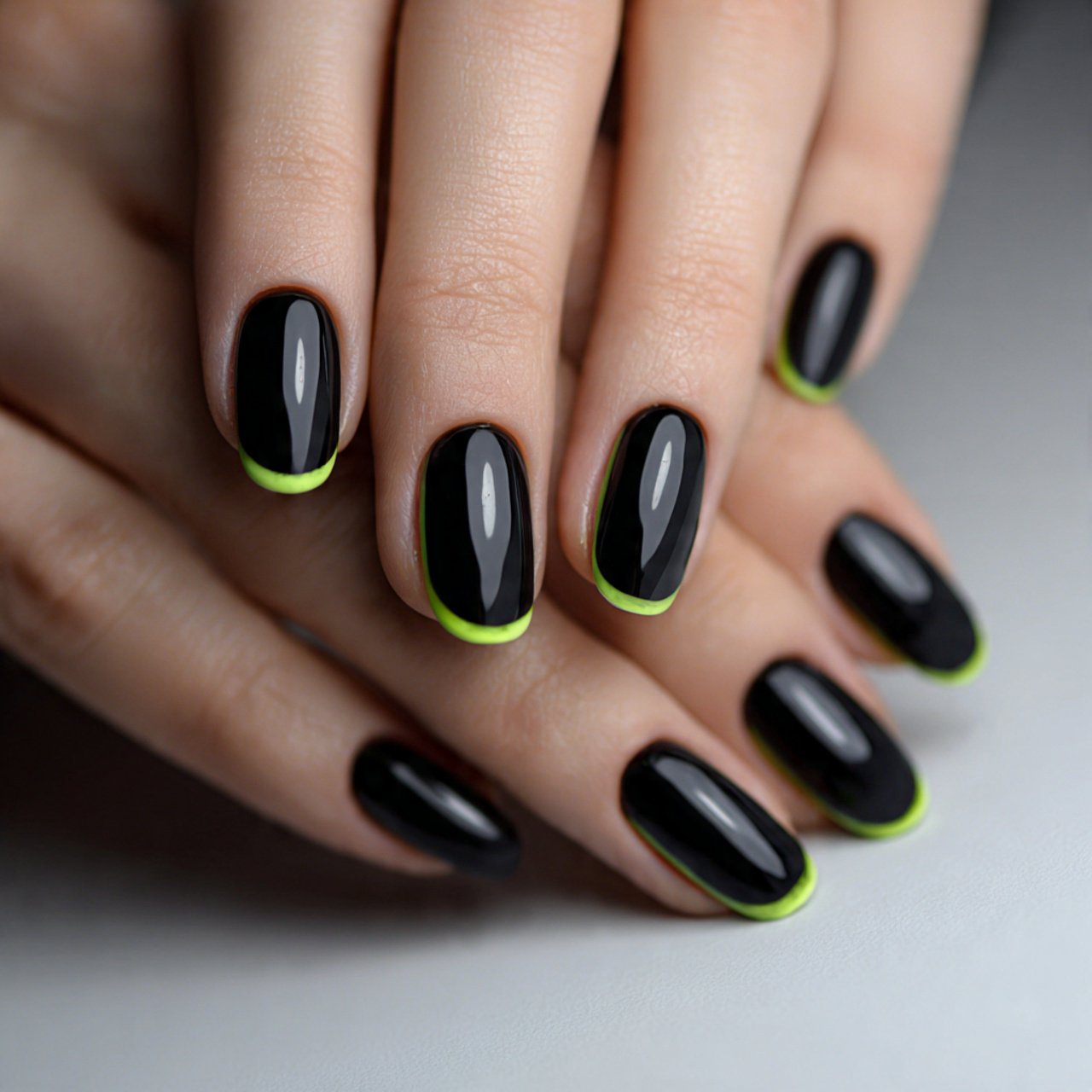 black with neon accents attractive nails