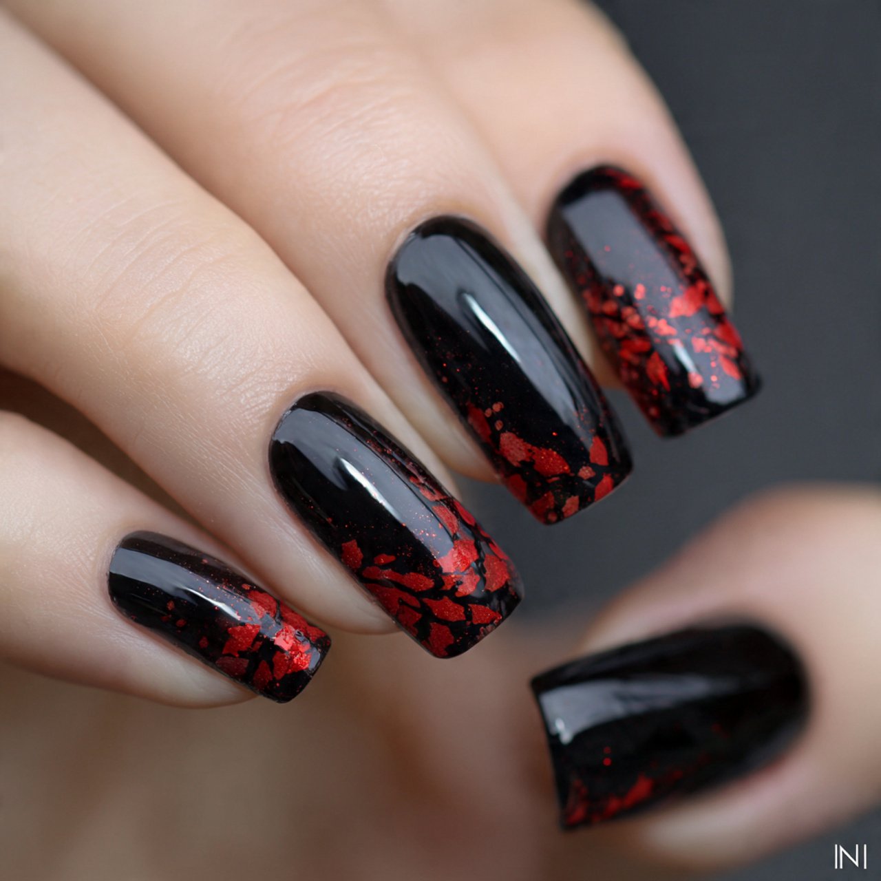 black with red accents nature look nails
