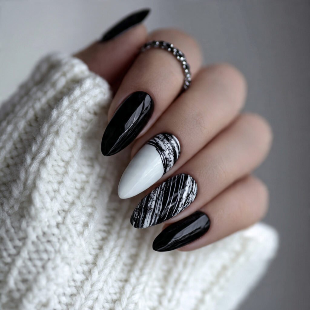 black and white chic attractive nails