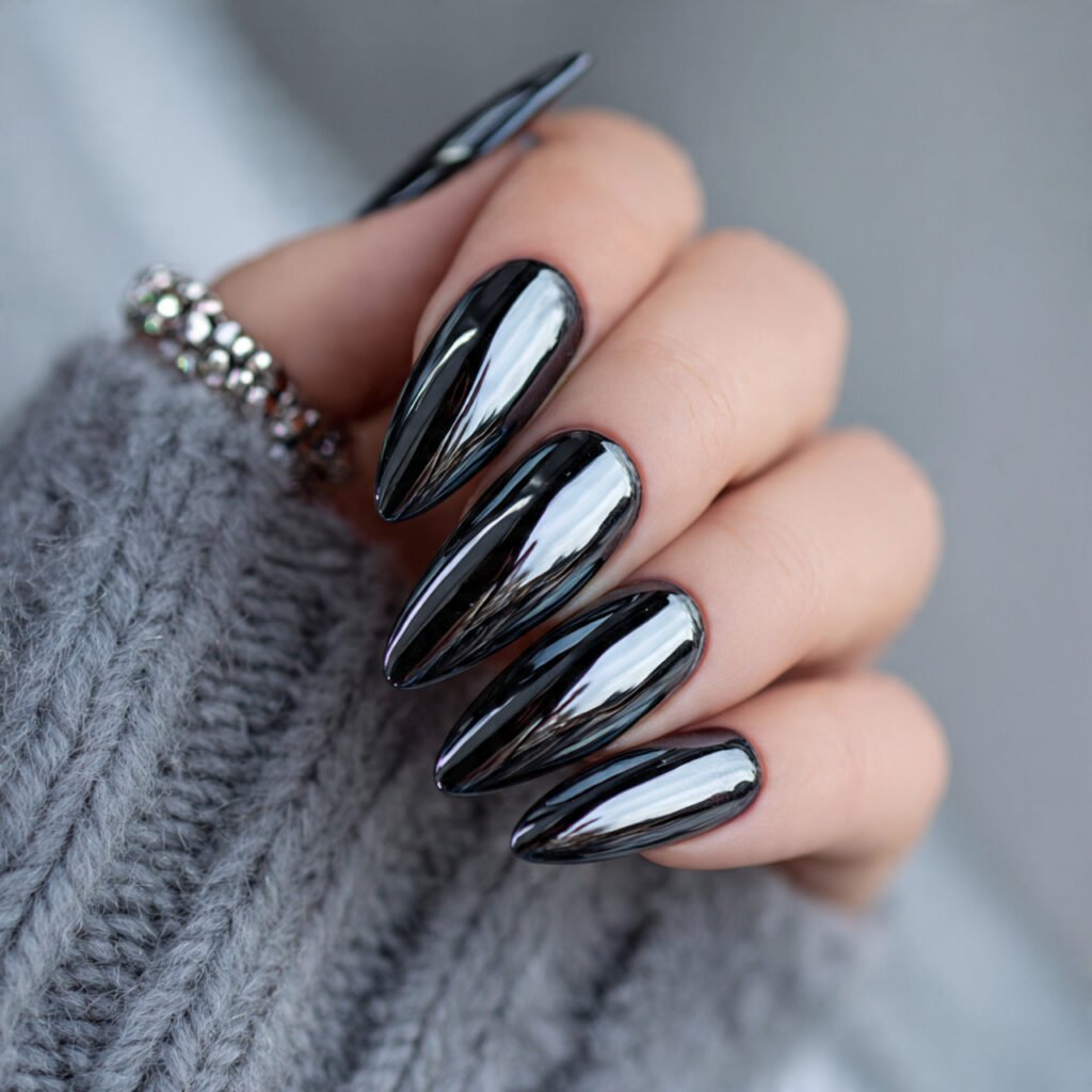 black chrome mirror gloss statement attractive nails