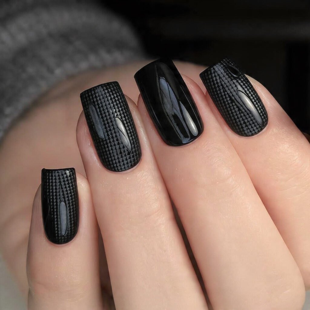 black textured sweater or embossed detail tactile