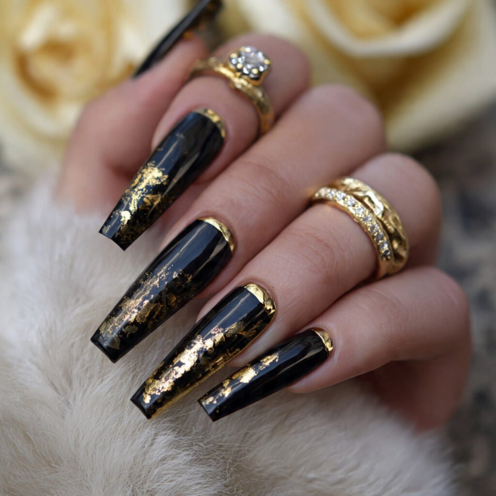 black with gold foil accents high contrast