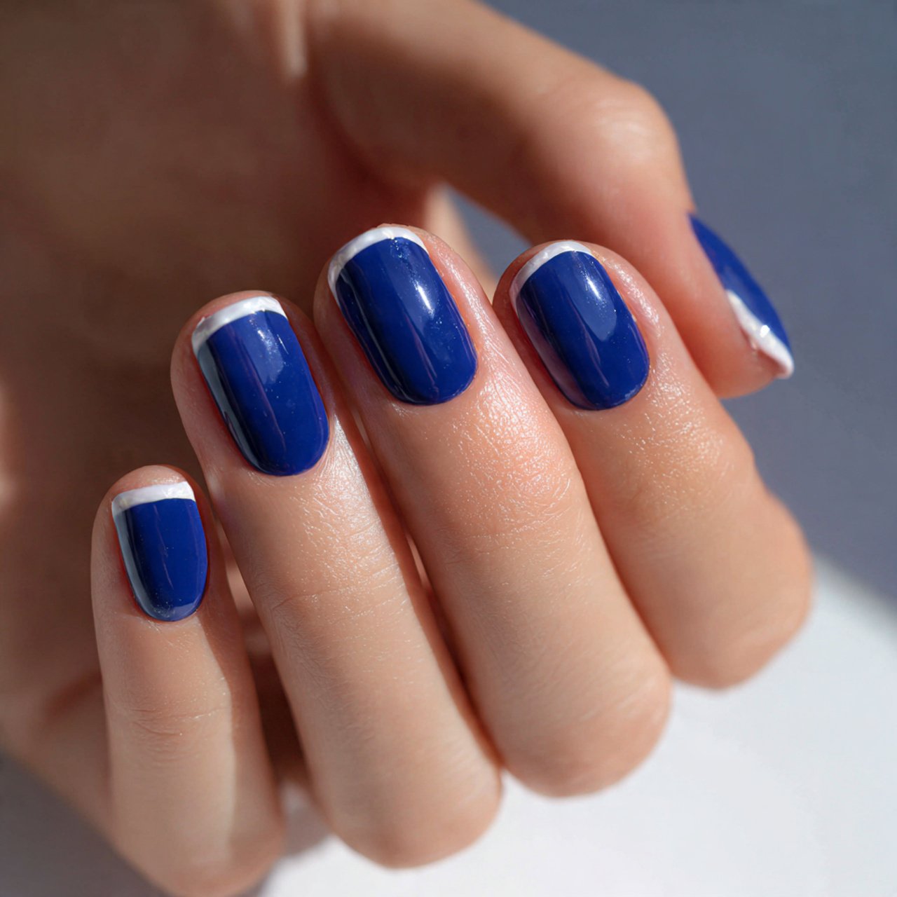 blue french with white outline attractive nails