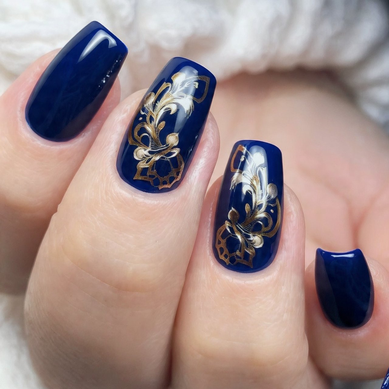 blue gold foil vacation luxe nails