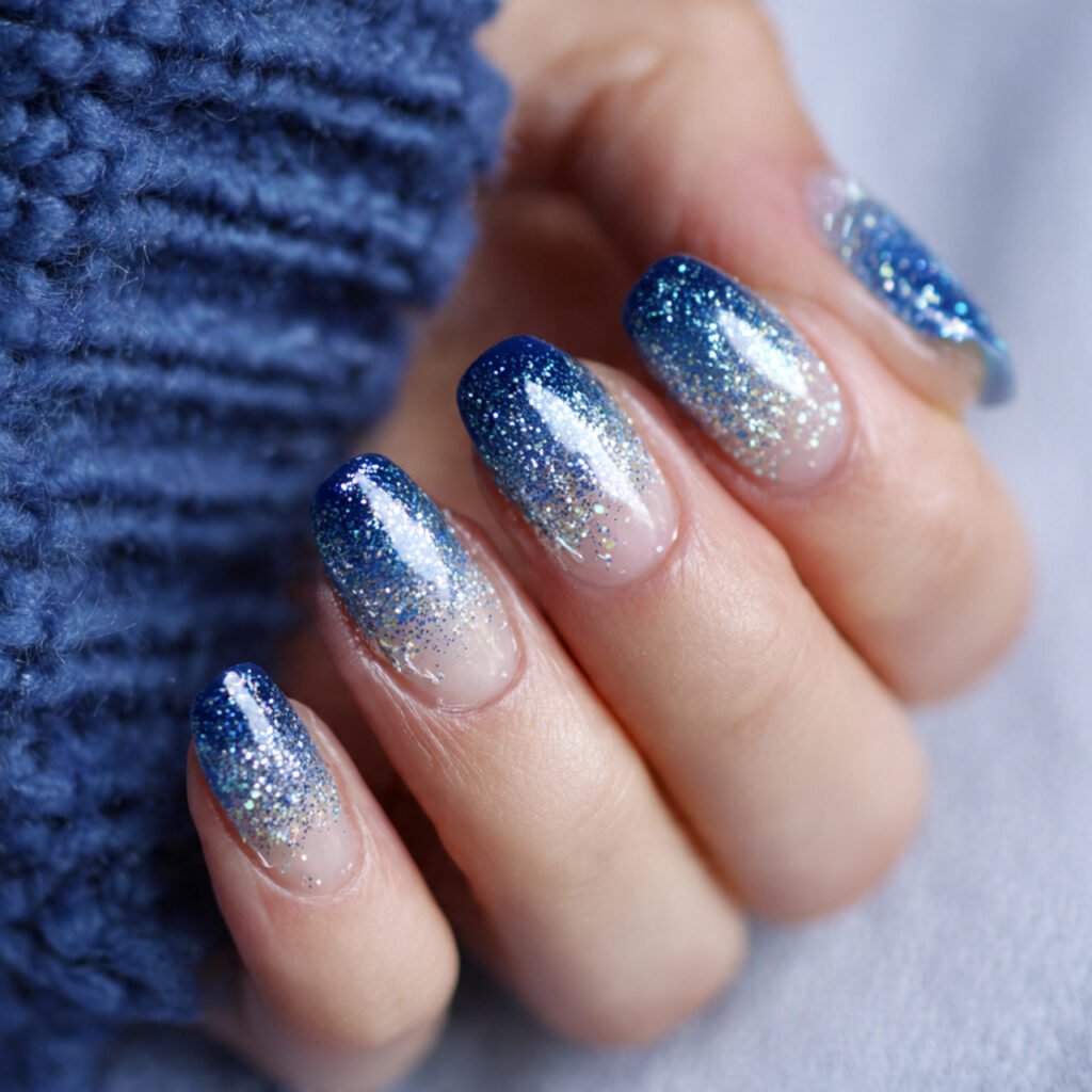 blue glitter gradient tips practical sparkle minimal