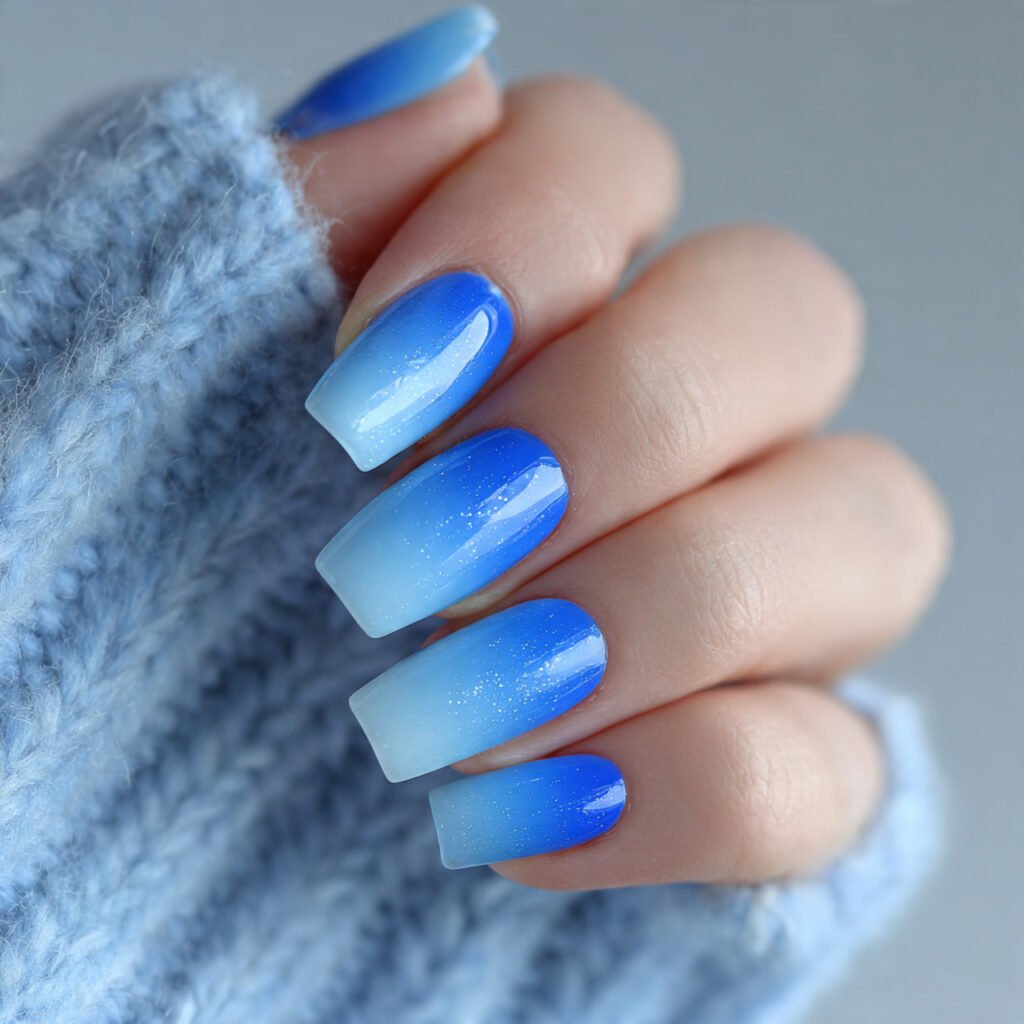 blue ombr fade sky to sea gradient attractive nails