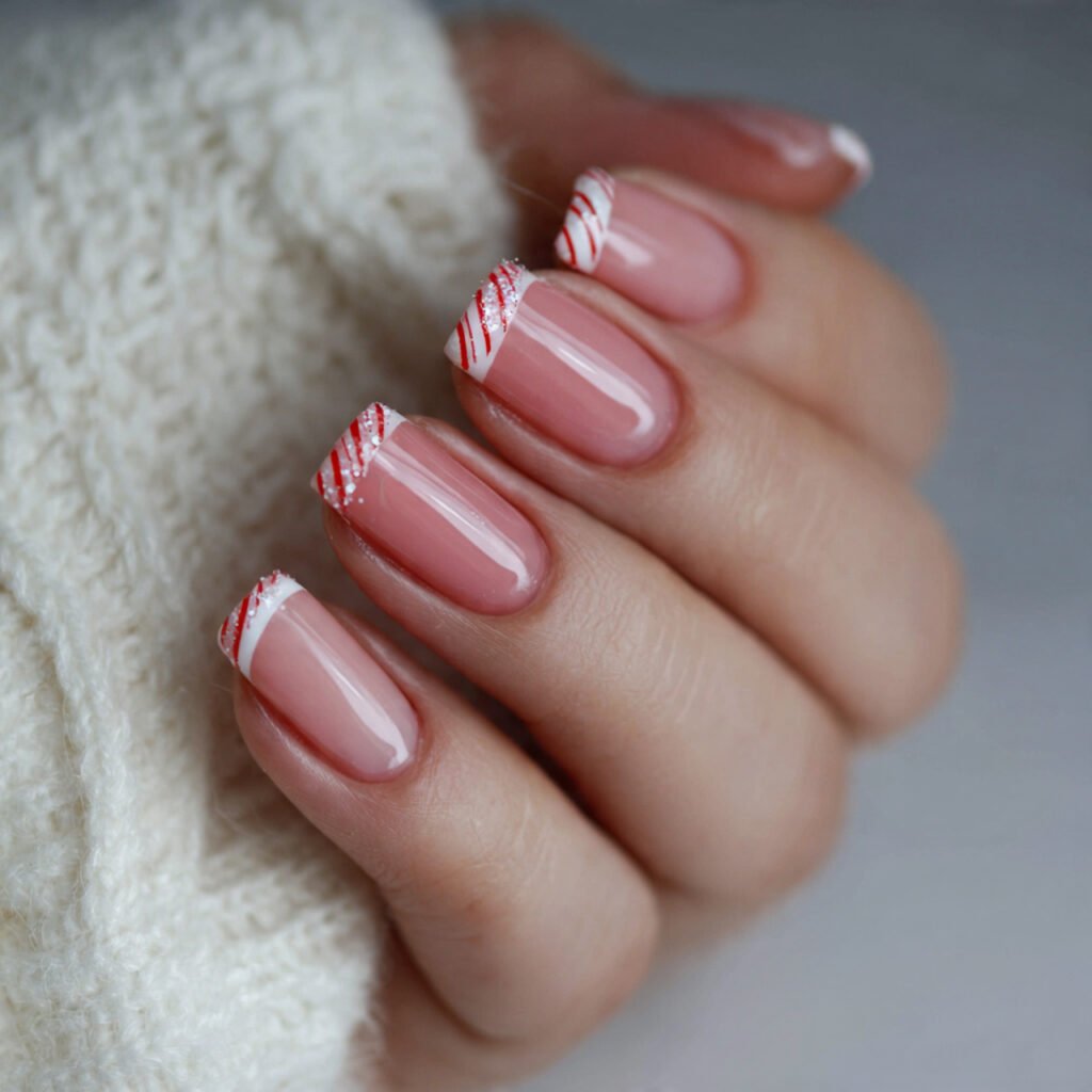 blush french with candy cane micro tips attractive