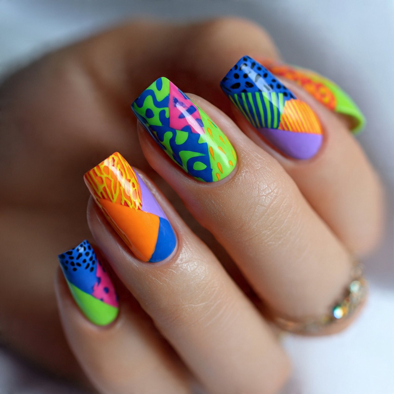 bold geometric shapes with neon colors nature look