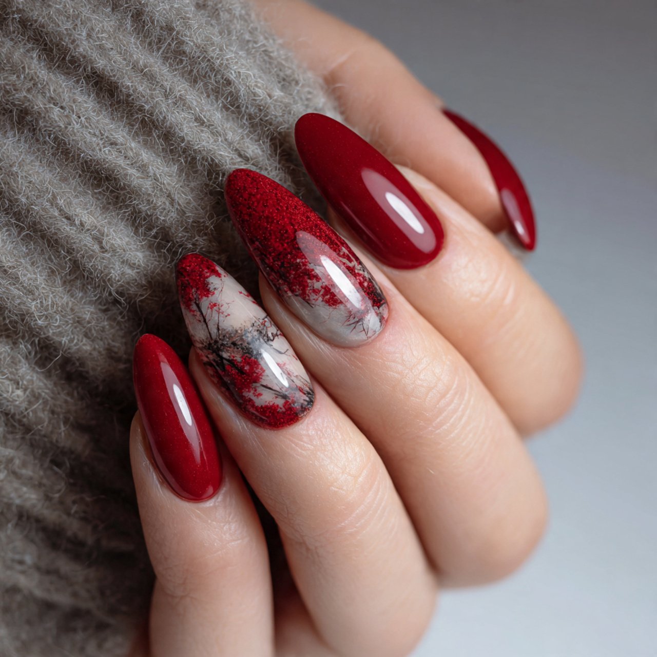 bold red almond nails nature look nails