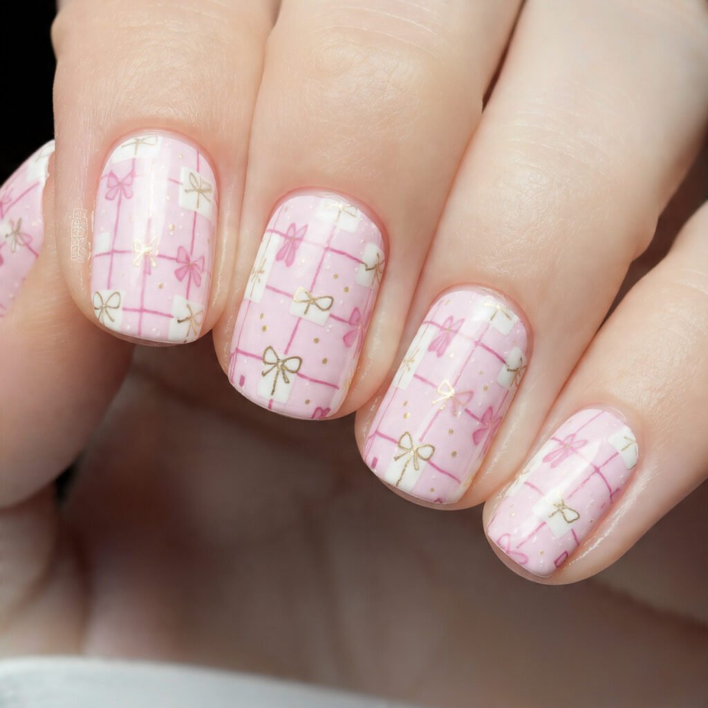 bow detail gift wrap nails attractive nails