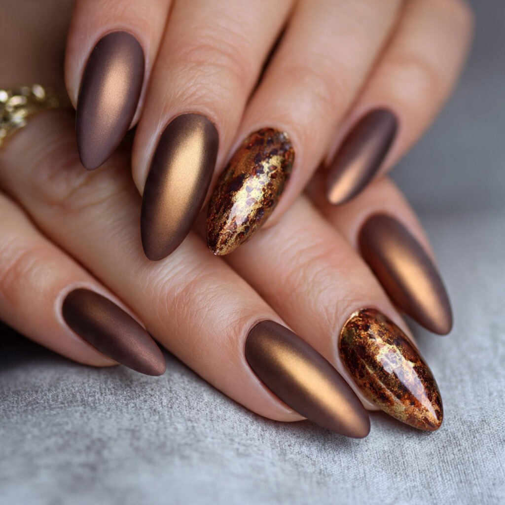 bronze metallic with matte tips attractive nails