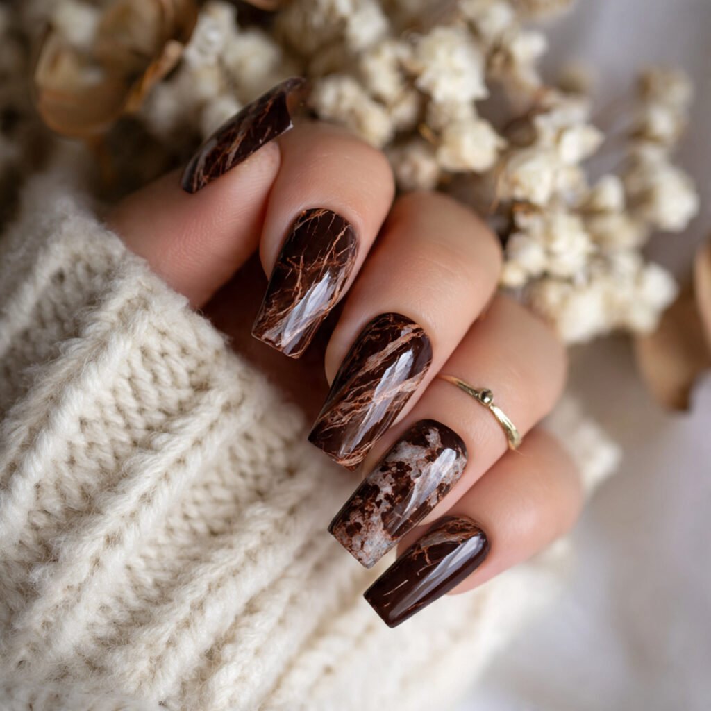 brown marble coffee stone effect attractive nails