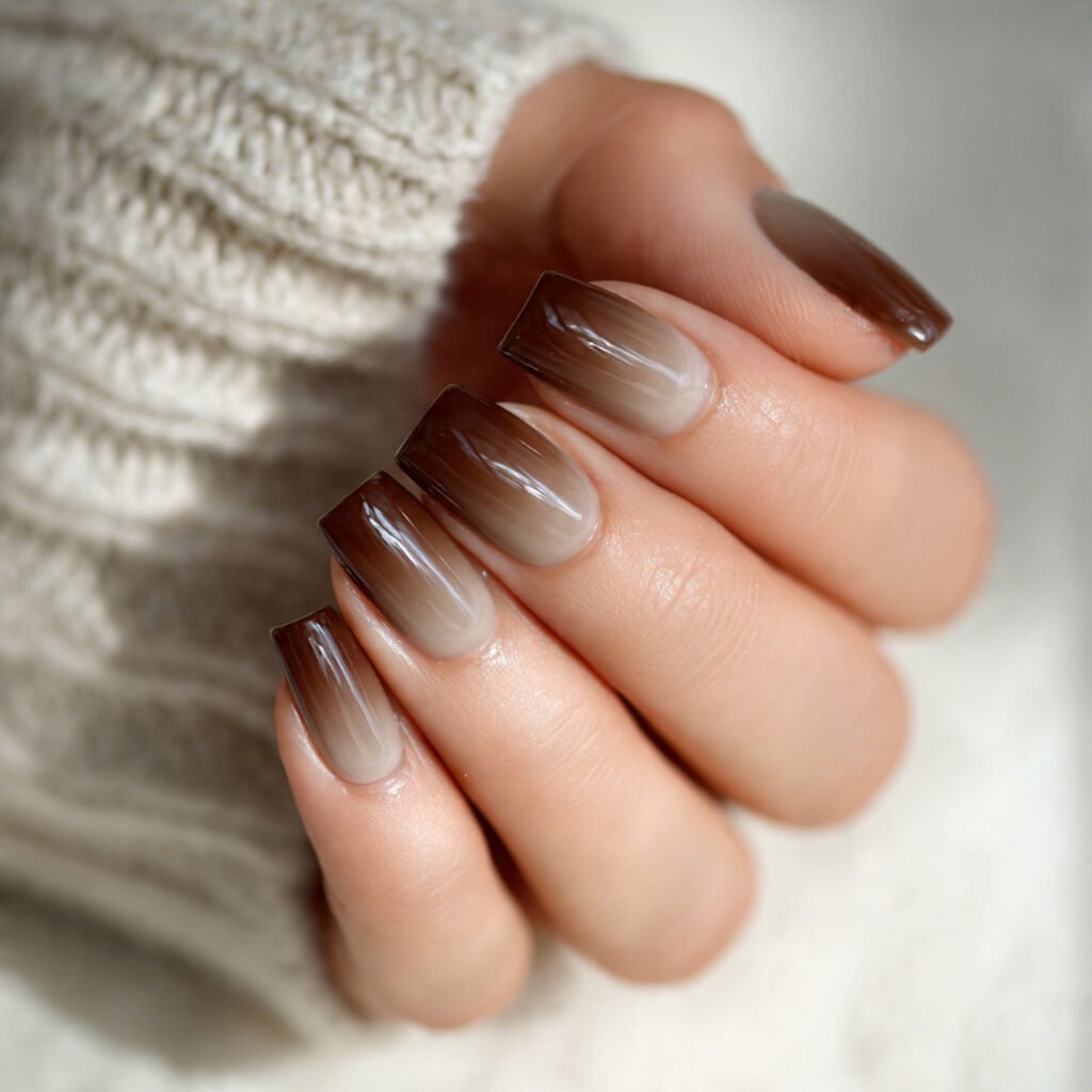brown ombr fade latte to espresso blend attractive nails