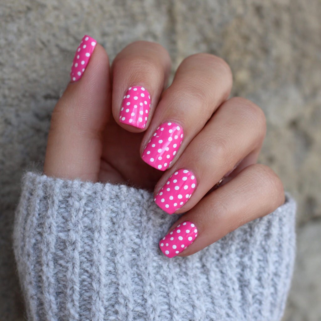 bubblegum pink nails with white dots attractive