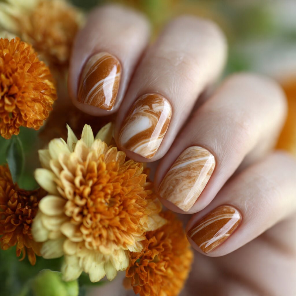 caramel latte swirl nails nature background nails