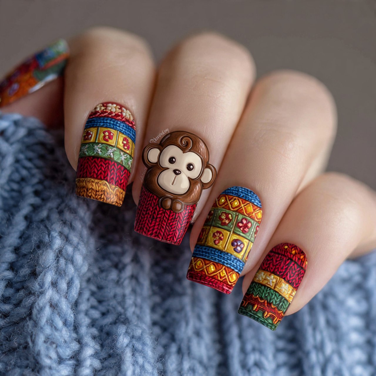 cartoon monkey in a sweater character nail