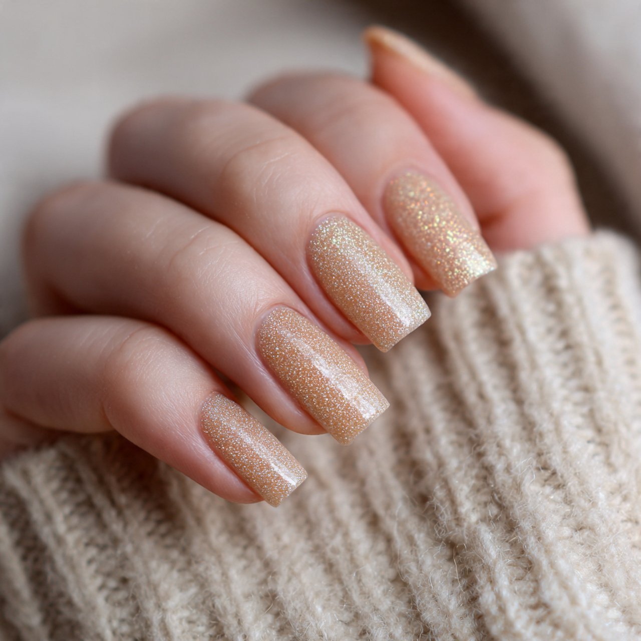 champagne micro shimmer beige nature looks nails
