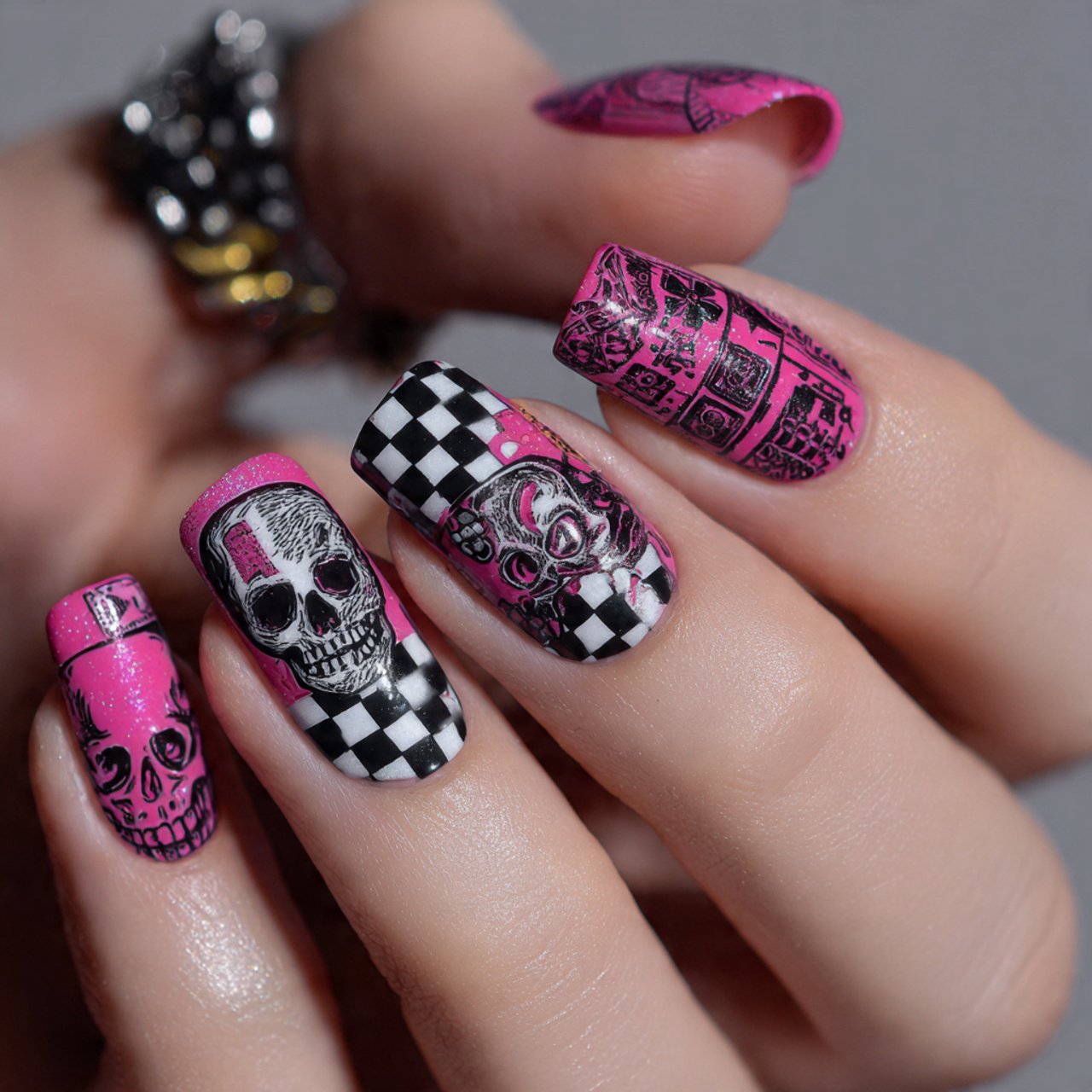 checkerboard and mini skull pop art attractive loo