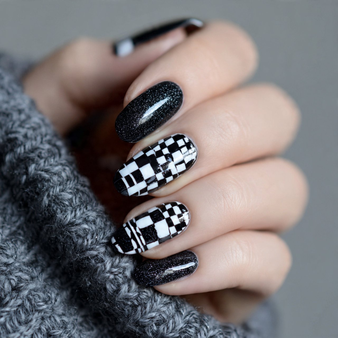 checkerboard design attractive look nails