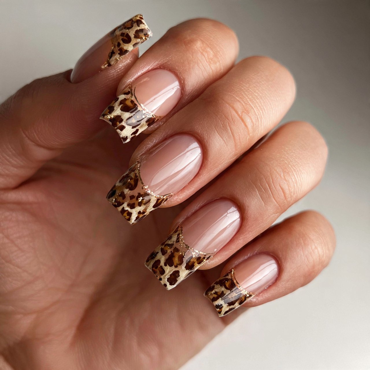 cheetah print french tips nature look nails