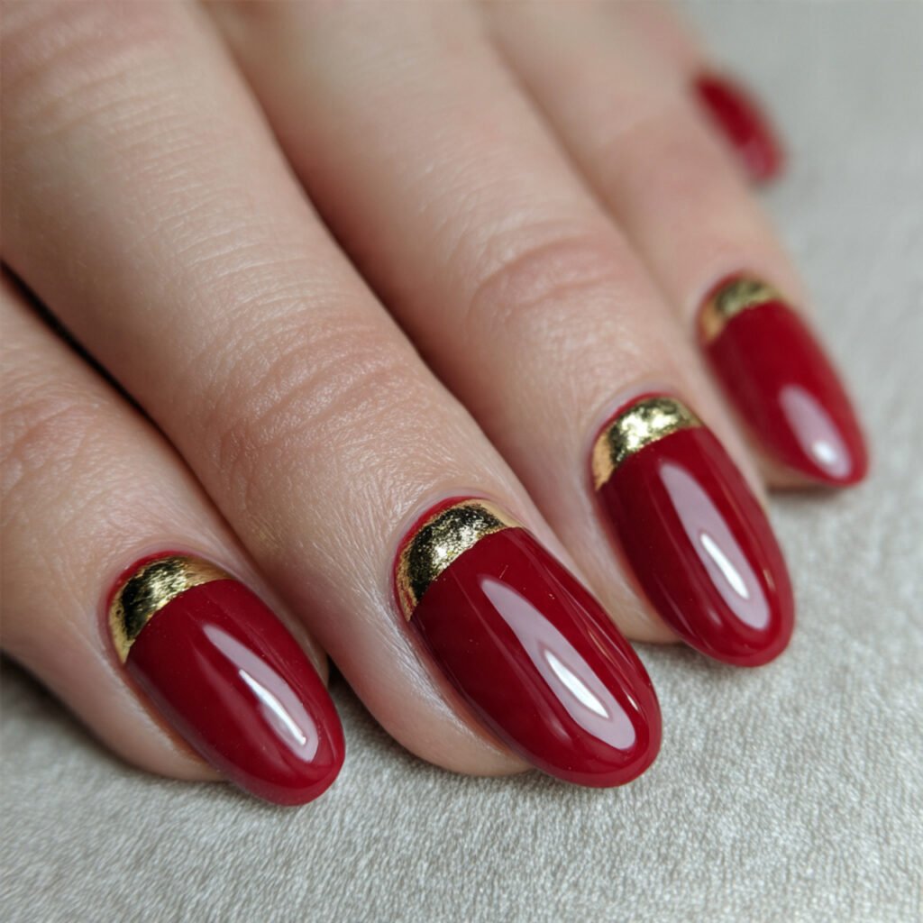cherry red with gold accents attractive nails