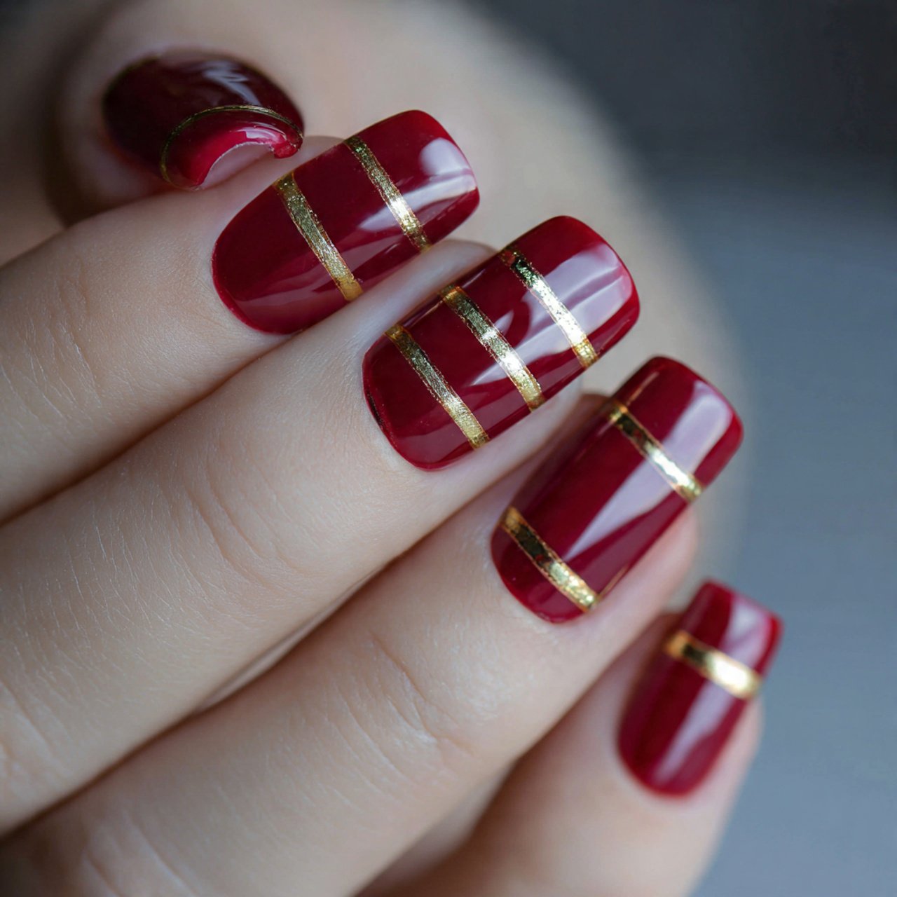 cherry red with metallic gold stripes attractive n