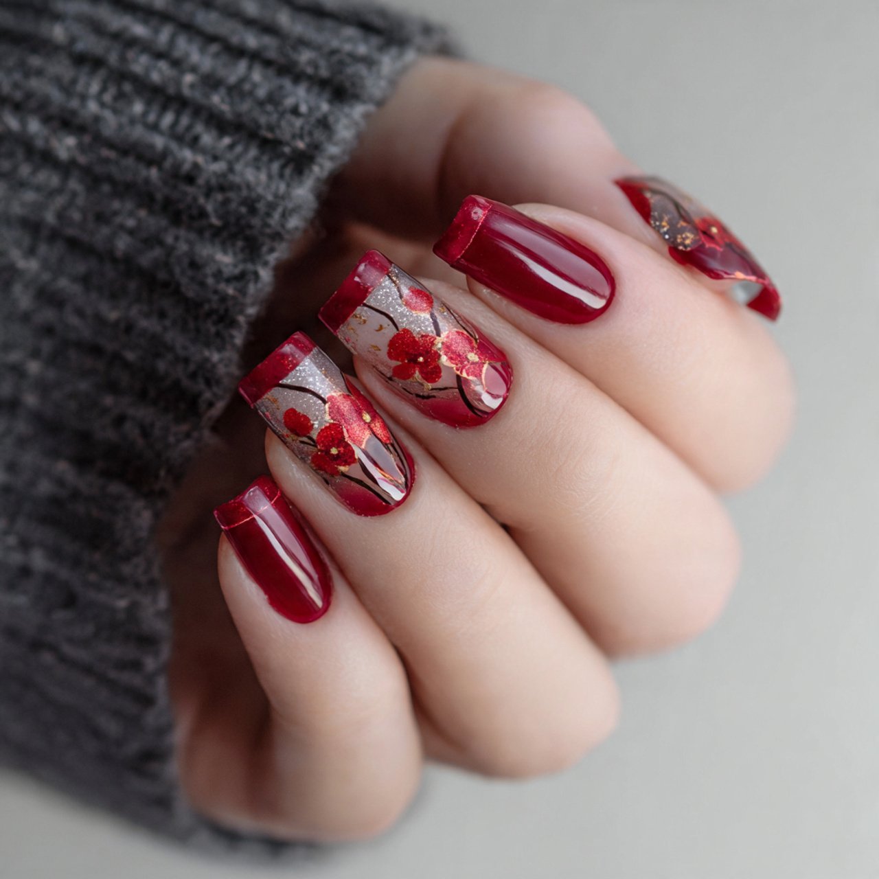 cherry red with negative space designs nature look