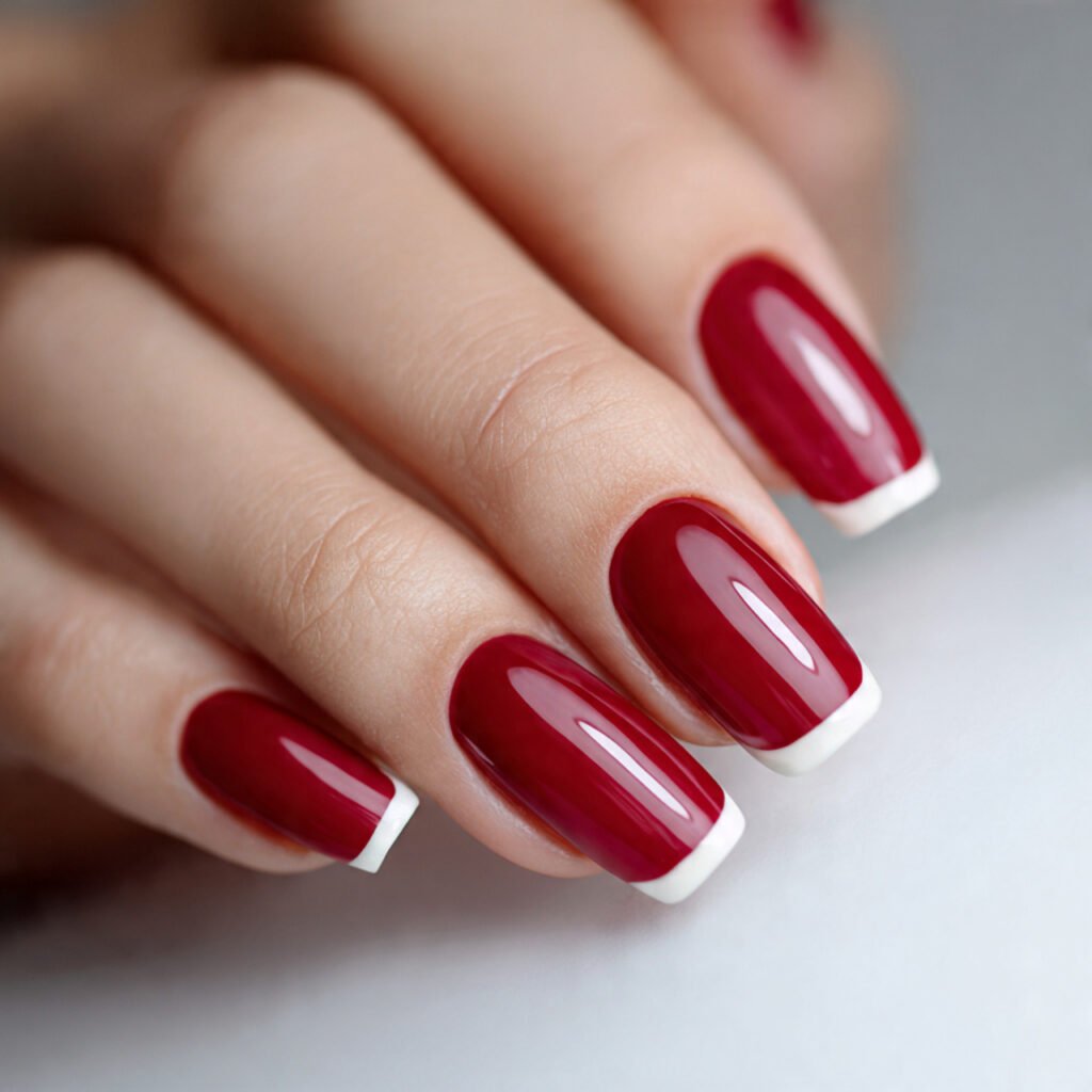 cherry red with white french tips attractive nails 3
