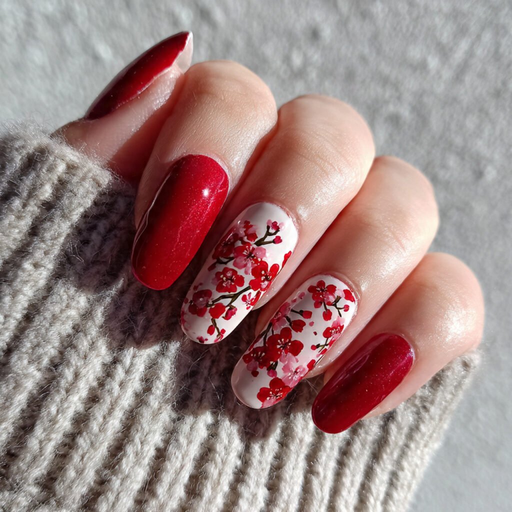cherry blossom inspired red florals elegant not overdone