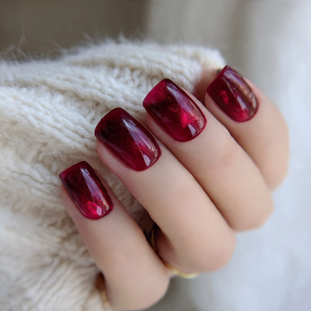 cherry red jelly nails sheer juicy trendy
