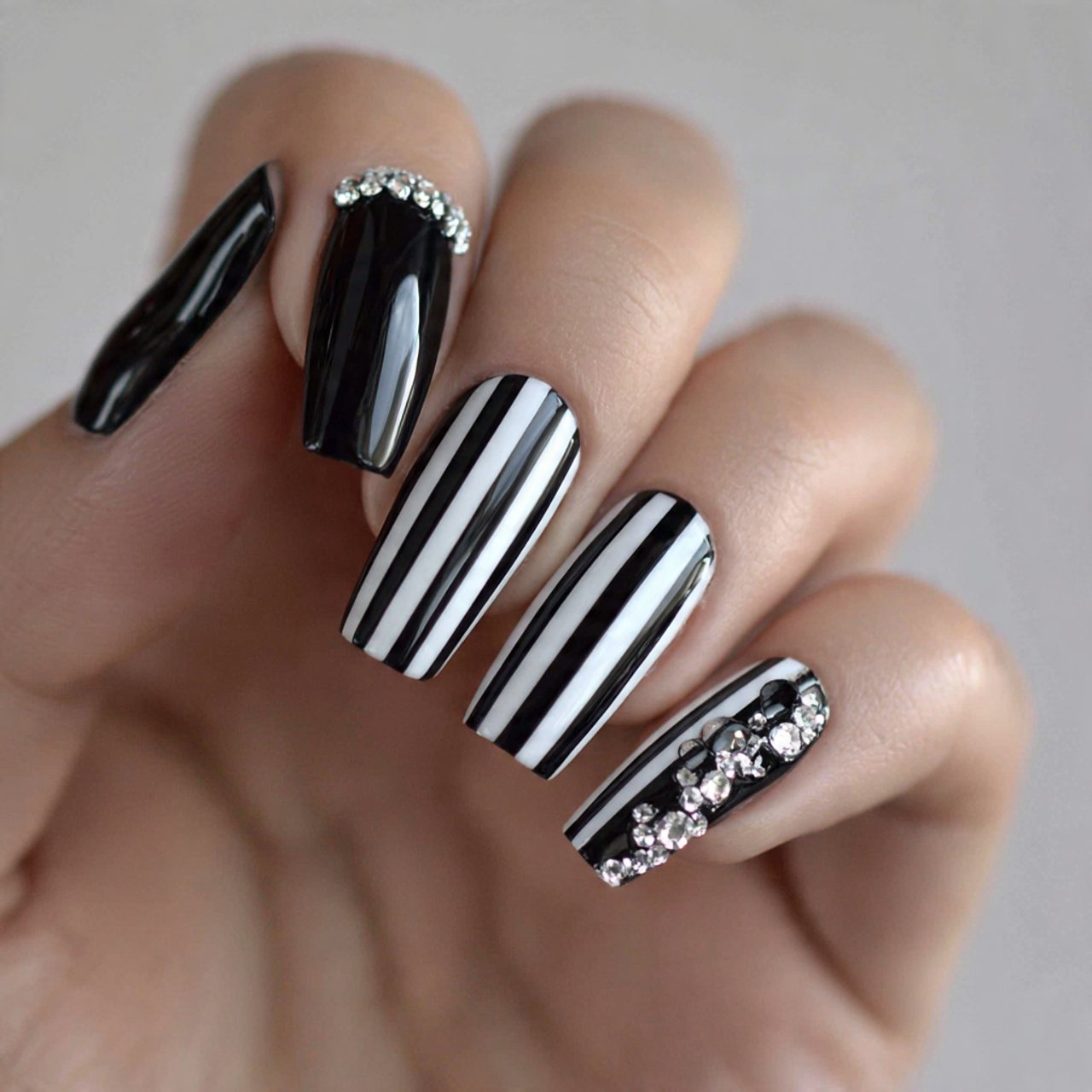 New York Nails: 15 Trendy Designs for the Ultimate Urban Manicure 2 chic black and white stripes attractive nails