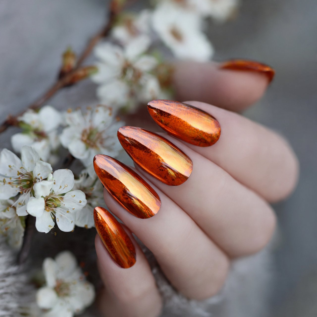 chrome pumpkin aura nails nature look nails