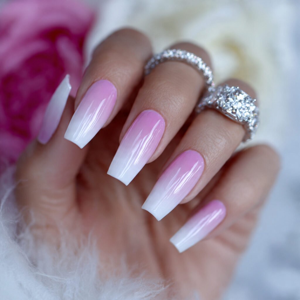classic baby pink to white ombre attractive nials